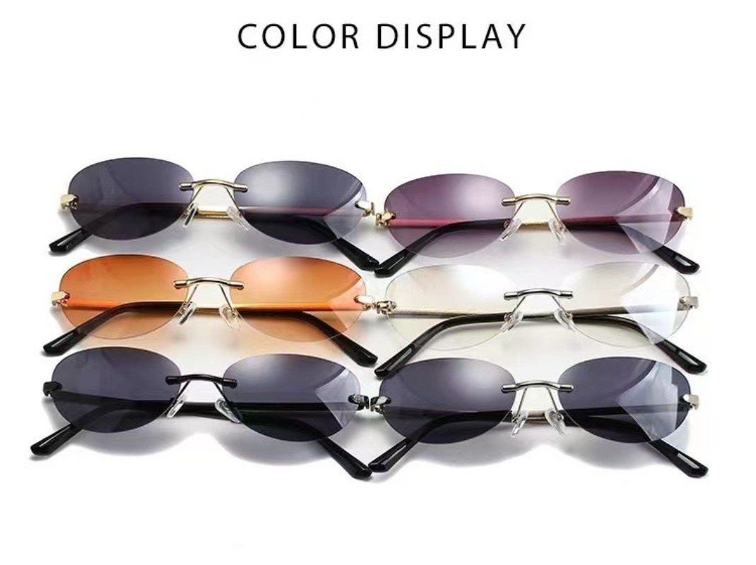 Rimless Oval Sunglasses Women  - Metal Photo Panel avaliação e preço