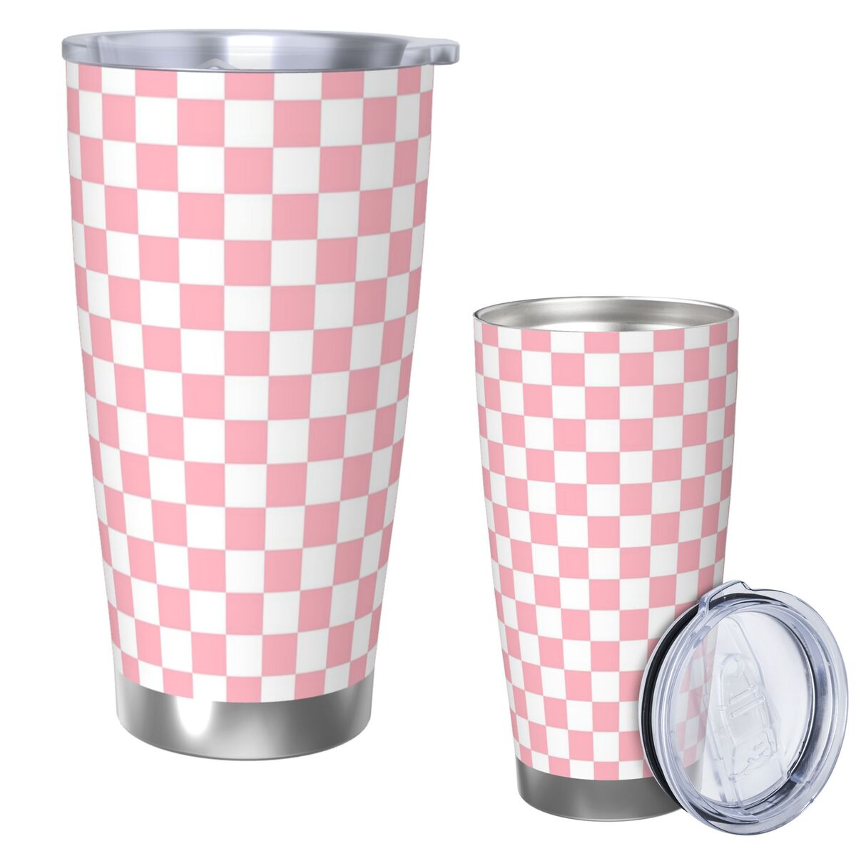 Pink White Checkerboard Patter - Tumbler 20Oz White avaliação e preço
